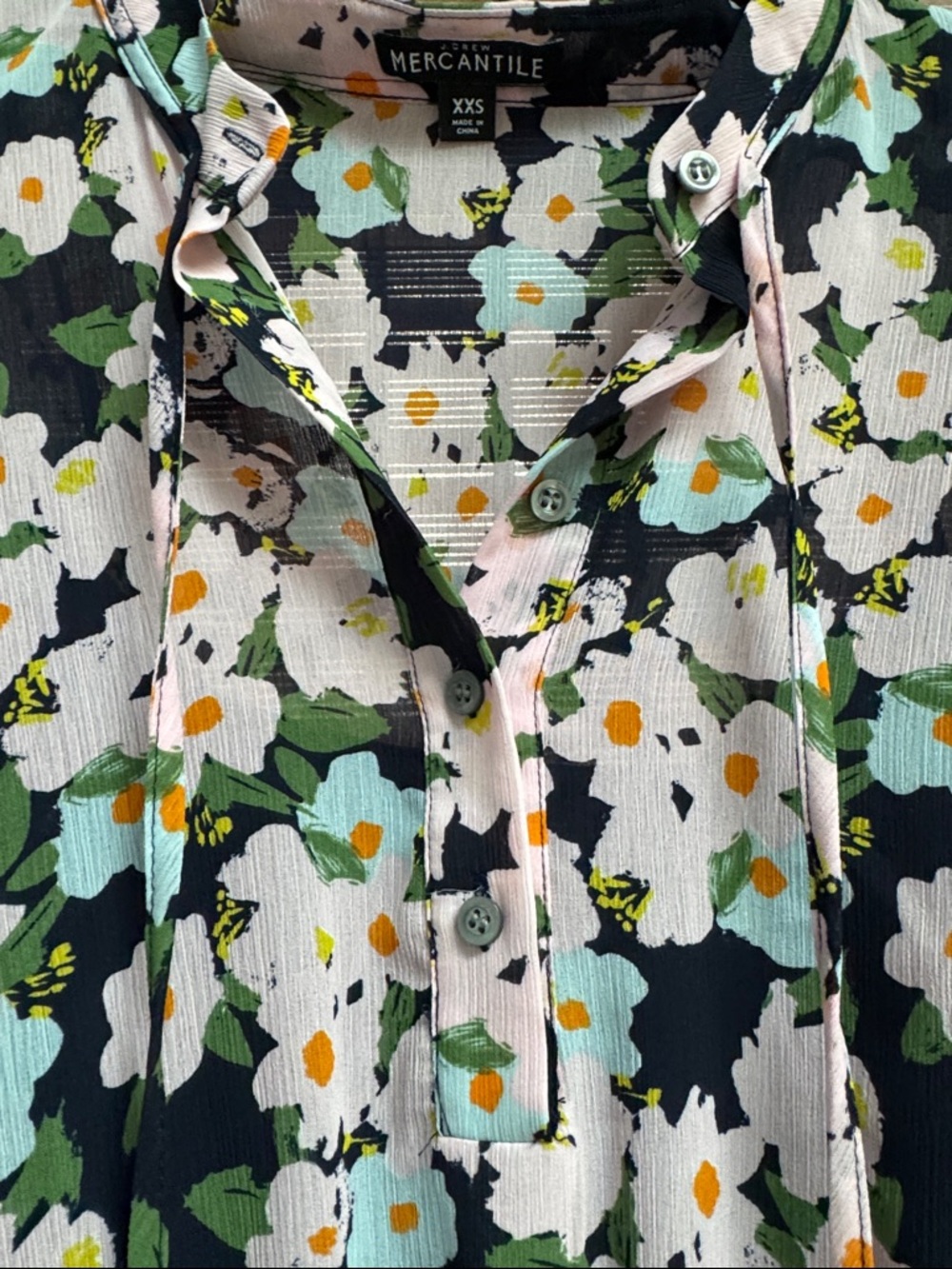 J. Crew Navy Blue Floral Long-Sleeve V-Neck Dress with Pink & Baby Blue Flowers